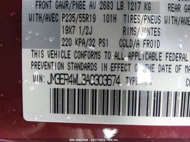 2010 MAZDA CX-7 GRAND TOURING VIN: JM3ER4WL3A0303674
