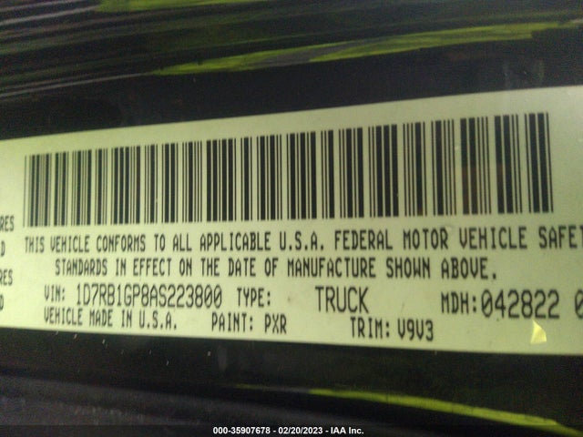 2010 DODGE RAM 1500 ST VIN: 1D7RB1GP8AS223800