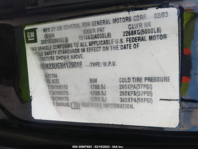 Hummer H2 2003 5GRGN23U63H129018 Image 11