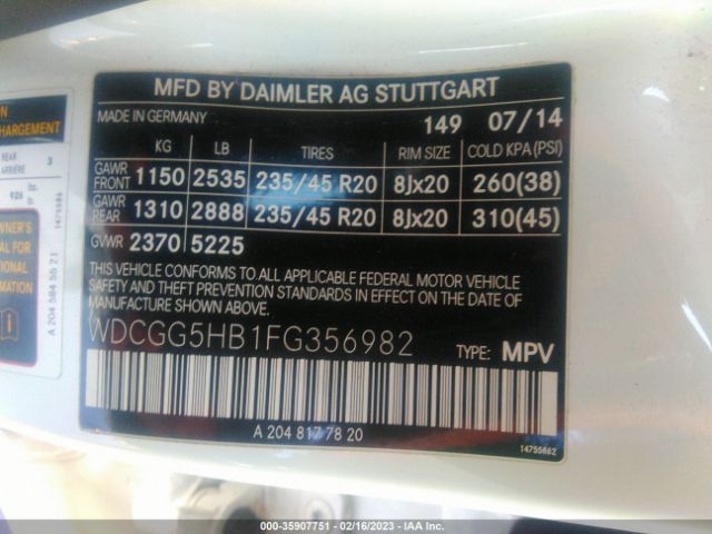 WDCGG5HB1FG356982 Mercedes-Benz Glk-class Glk 350