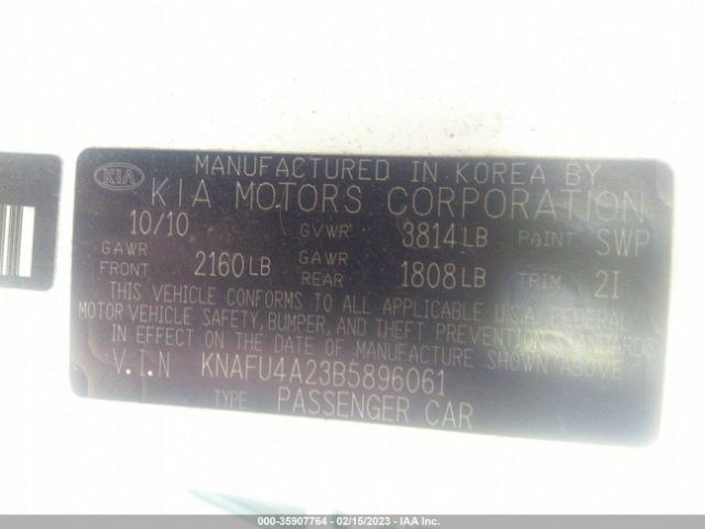 KNAFU4A23B5896061 KIA FORTE EX