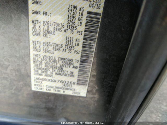 1N6AD0ER1GN760268 Nissan Frontier S/sv/desert Runner/sl
