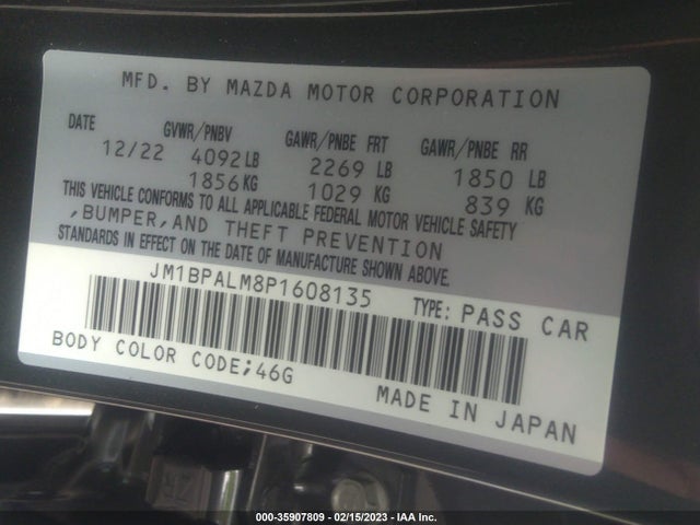 2023 Mazda 3, VIN: JM1BPALM8P1608135