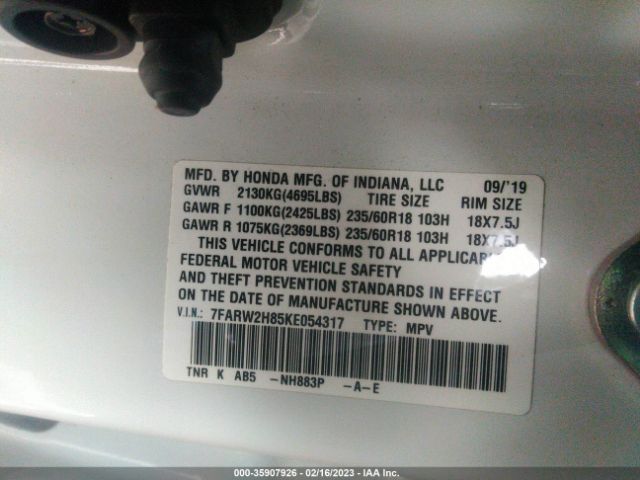 7FARW2H85KE054317 Honda Cr-v Ex-l