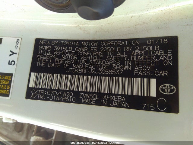 Toyota Prius Two/two Eco/three 2018 JTDKBRFUXJ3058537 Image 10