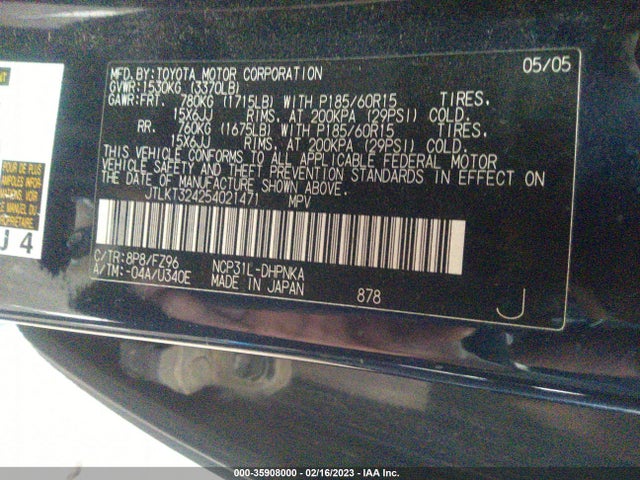 2005 SCION XB VIN: JTLKT324254021471