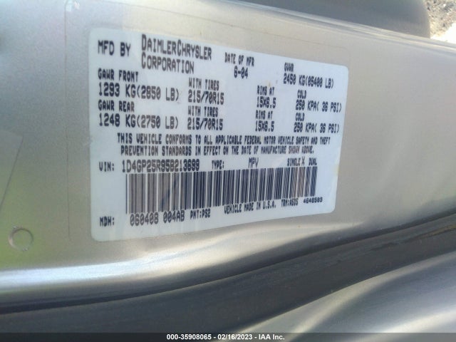 2005 DODGE CARAVAN SE VIN: 1D4GP25R95B213699