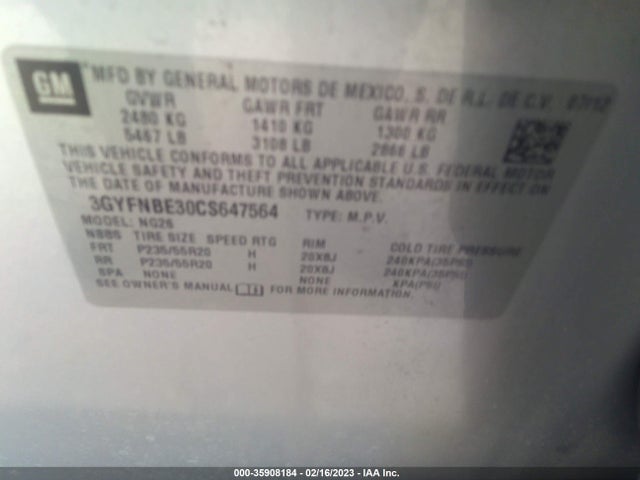 3GYFNBE30CS647564 Cadillac Srx Performance Collection