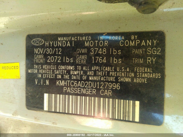 2013 HYUNDAI VELOSTER MIX VIN: KMHTC6AD2DU127996