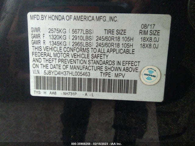 Acura MDX 2017 5J8YD4H37HL005463 Image 9
