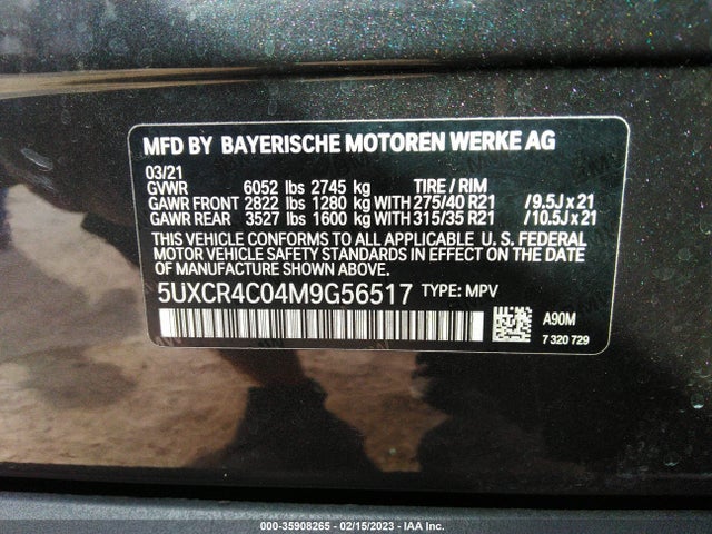 BMW X5 Sdrive40i 2021 5UXCR4C04M9G56517 Image 9