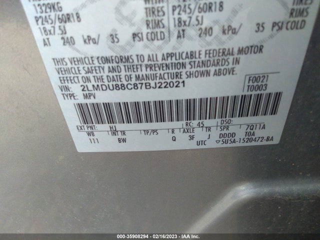 Lincoln MKX 2007 2LMDU88C87BJ22021 Image 10