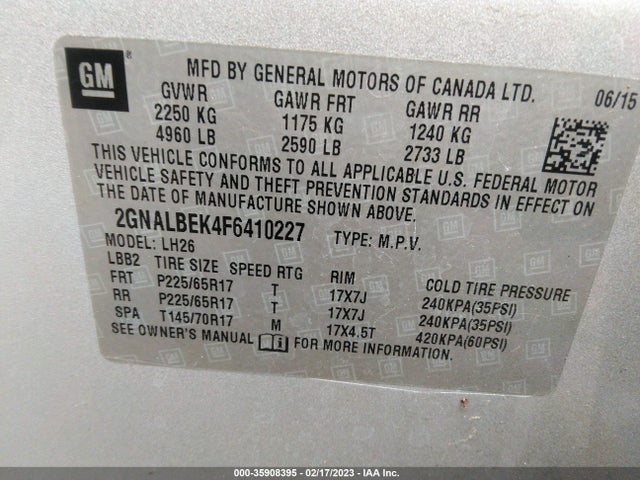 Chevrolet EQUINOX LT 2015 2GNALBEK4F6410227 Image 9