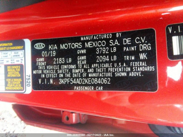 3KPF54AD2KE084062 KIA FORTE EX