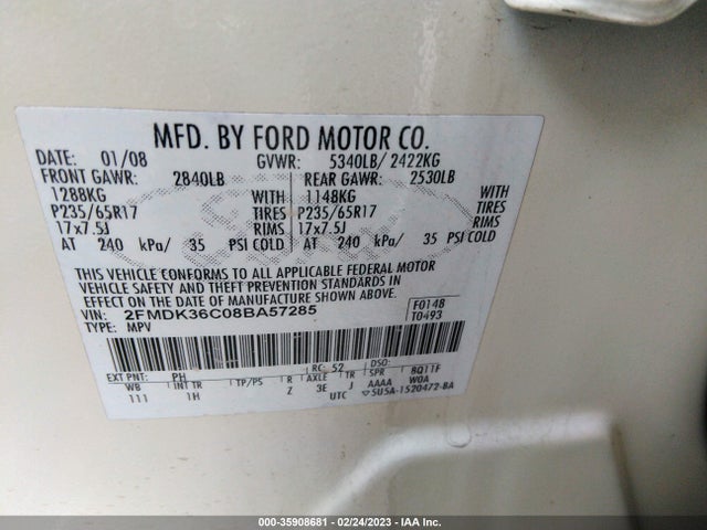 2008 FORD EDGE SE VIN: 2FMDK36C08BA57285