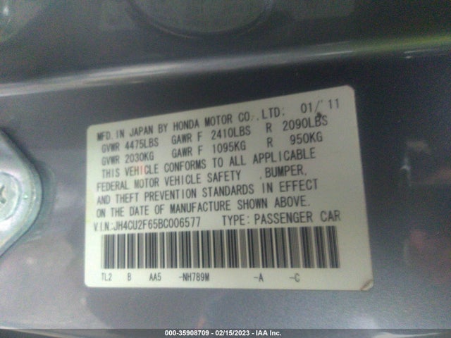 2011 ACURA TSX VIN: JH4CU2F65BC006577