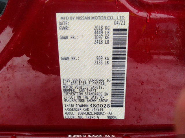 Nissan Altima 2.5 Sv 2021 1N4BL4DW6MN380028 Image 10