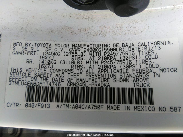 2013 TOYOTA TACOMA VIN: 3TMLU4EN6DM114746