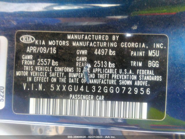5XXGU4L32GG072956 KIA OPTIMA EX