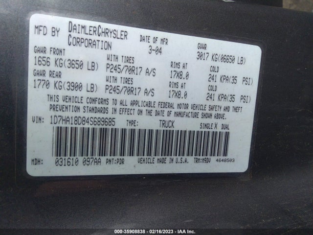 Dodge Ram 1500 Slt 2004 1D7HA18D84S689685 Image 10