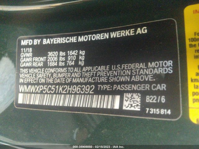 WMWXP5C51K2H96392 Mini Hardtop 2 Door Cooper