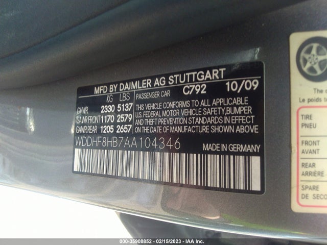 2010 Mercedes-benz E-class E 350 მანქანა იყიდება აუქციონზე, vin: WDDHF8HB7AA104346, აუქციონის ნომერი: 35908852