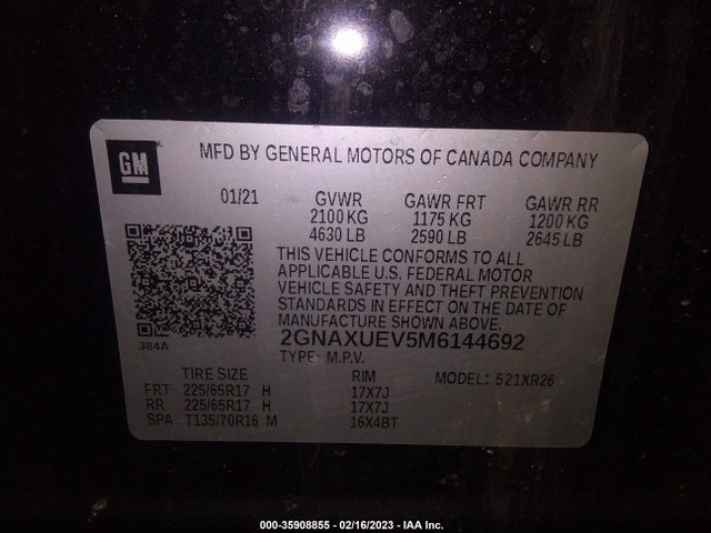 Chevrolet EQUINOX LT 2021 2GNAXUEV5M6144692 Image 9