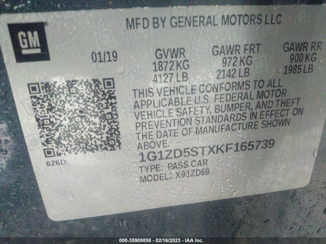 Chevrolet MALIBU LT 2019 1G1ZD5STXKF165739 Image 9