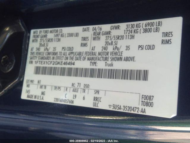 1FTEX1CF2GKE46494 Ford F-150 Xl/lariat/xlt
