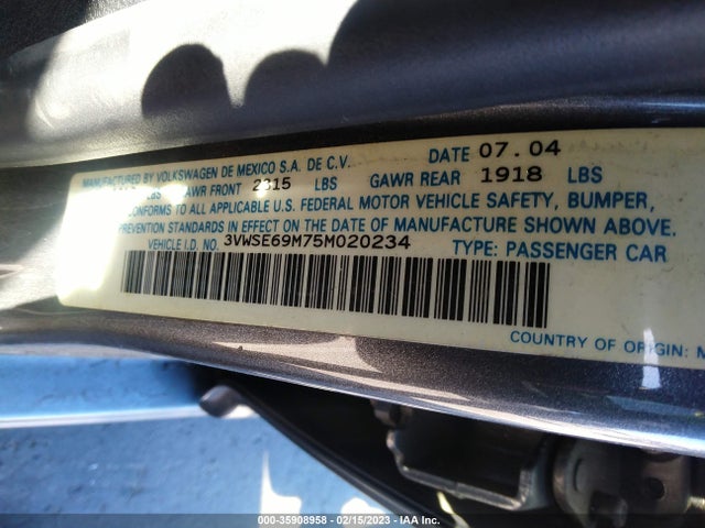 2005 VOLKSWAGEN JETTA SEDAN GLI VIN: 3VWSE69M75M020234