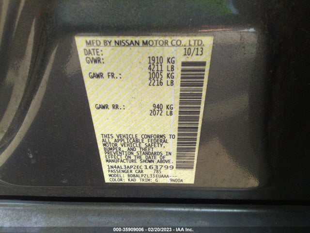 Nissan Altima 2014 1N4AL3AP2EC163799 Image 10