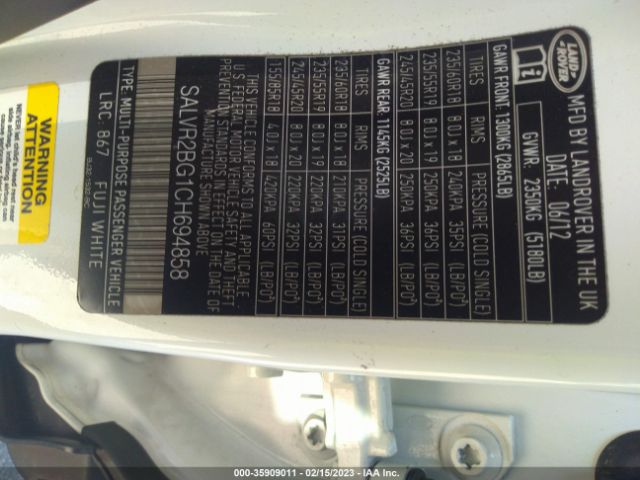 SALVR2BG1CH694858 Land Rover Range Rover Evoque Pure Premium