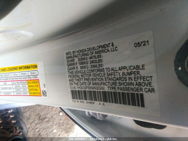 1HGCV2F9XMA020242 Honda Accord Sedan Touring