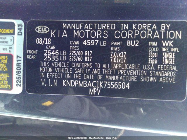 KNDPM3AC1K7556504 KIA Sportage Lx