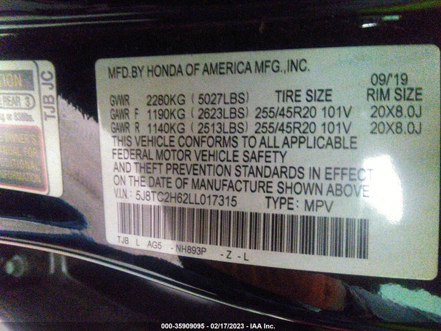 5J8TC2H62LL017315 Acura Rdx W/a-spec Pkg
