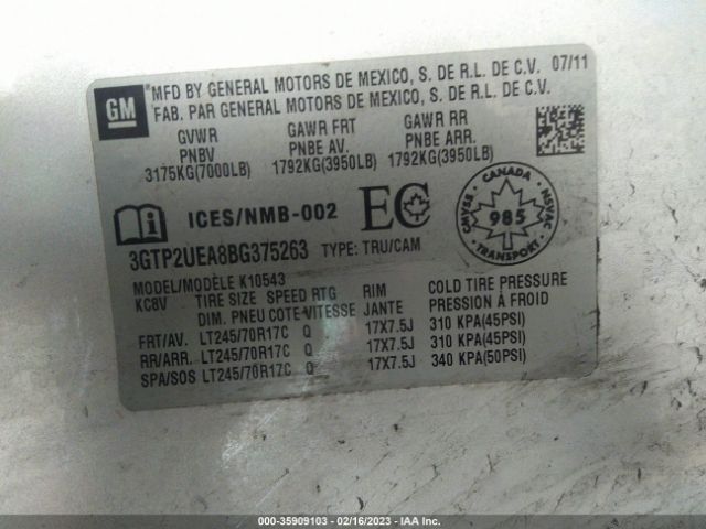 3GTP2UEA8BG375263 GMC Sierra 1500 Sl