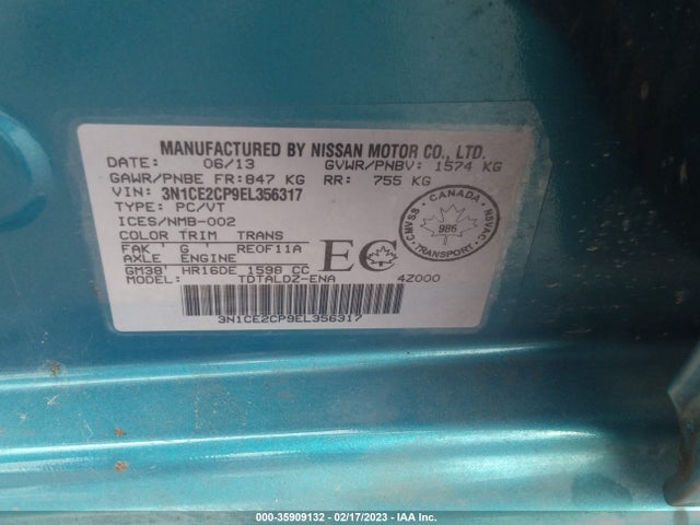Nissan Versa Note S/s Plus/sv 2014 3N1CE2CP9EL356317 Image 10