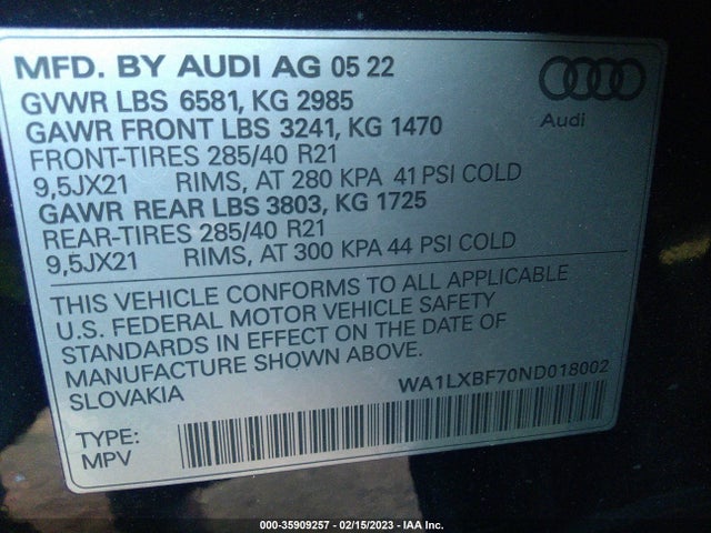 WA1LXBF70ND018002 Audi Q7 Premium Plus
