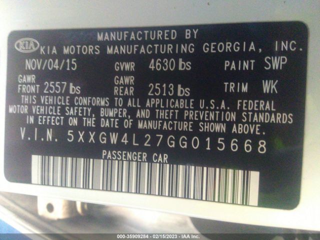5XXGW4L27GG015668 KIA Optima Sx Turbo