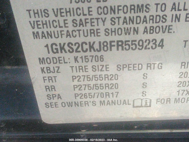 GMC YUKON DENALI 2015 1GKS2CKJ8FR559234 Image 9