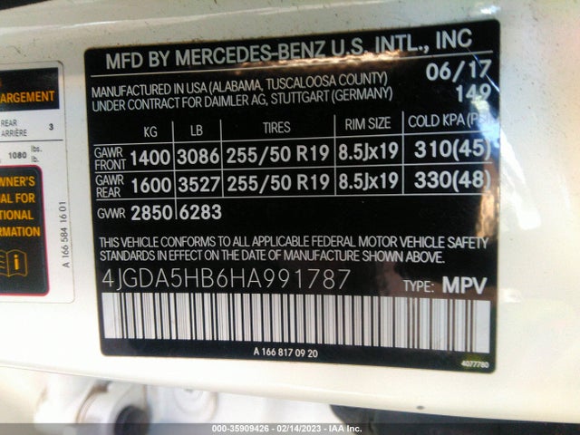 2017 Mercedes-Benz GLE-Class, VIN: 4JGDA5HB6HA991787