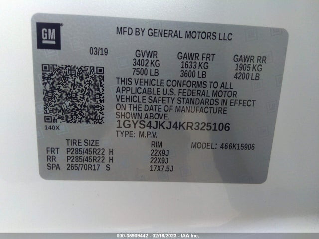 1GYS4JKJ4KR325106 Cadillac Escalade Esv Premium Luxury