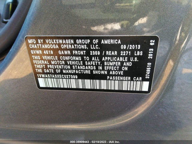 Volkswagen Passat Wolfsburg Ed 2014 1VWAS7A3XEC027399 Image 10