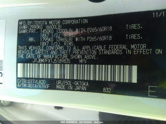 JTJBM7FX1J5189835 Lexus Gx Gx 460