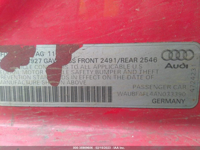 WAUBFAFL4AN033390 Audi A4 2.0t Premium