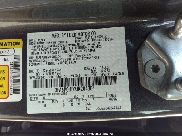Ford FUSION SE 2018 3FA6P0HD2JR204304 Image 10