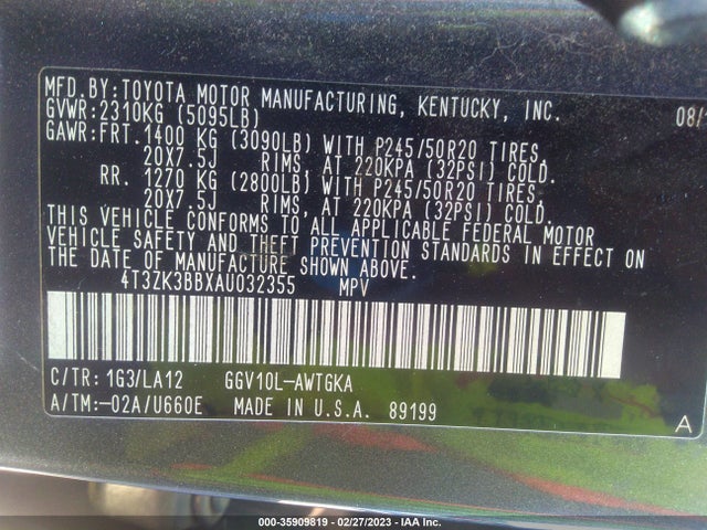 Toyota Venza 2010 4T3ZK3BBXAU032355 Image 11