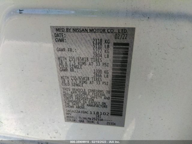 5N1AZ2AJ6NC118102 Nissan MURANO S
