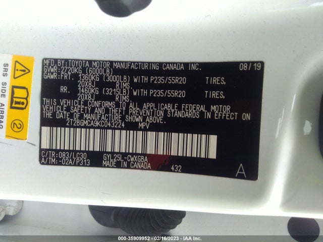 2019 Lexus RX, VIN: 2T2BGMCA9KC043224