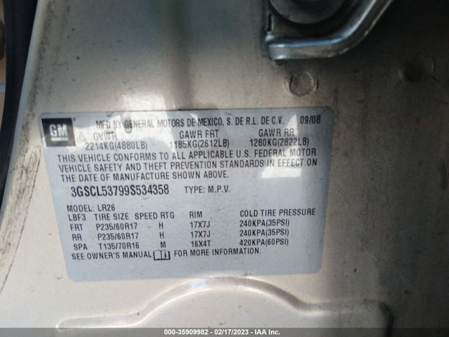 2009 SATURN VUE XR VIN: 3GSCL53799S534358
